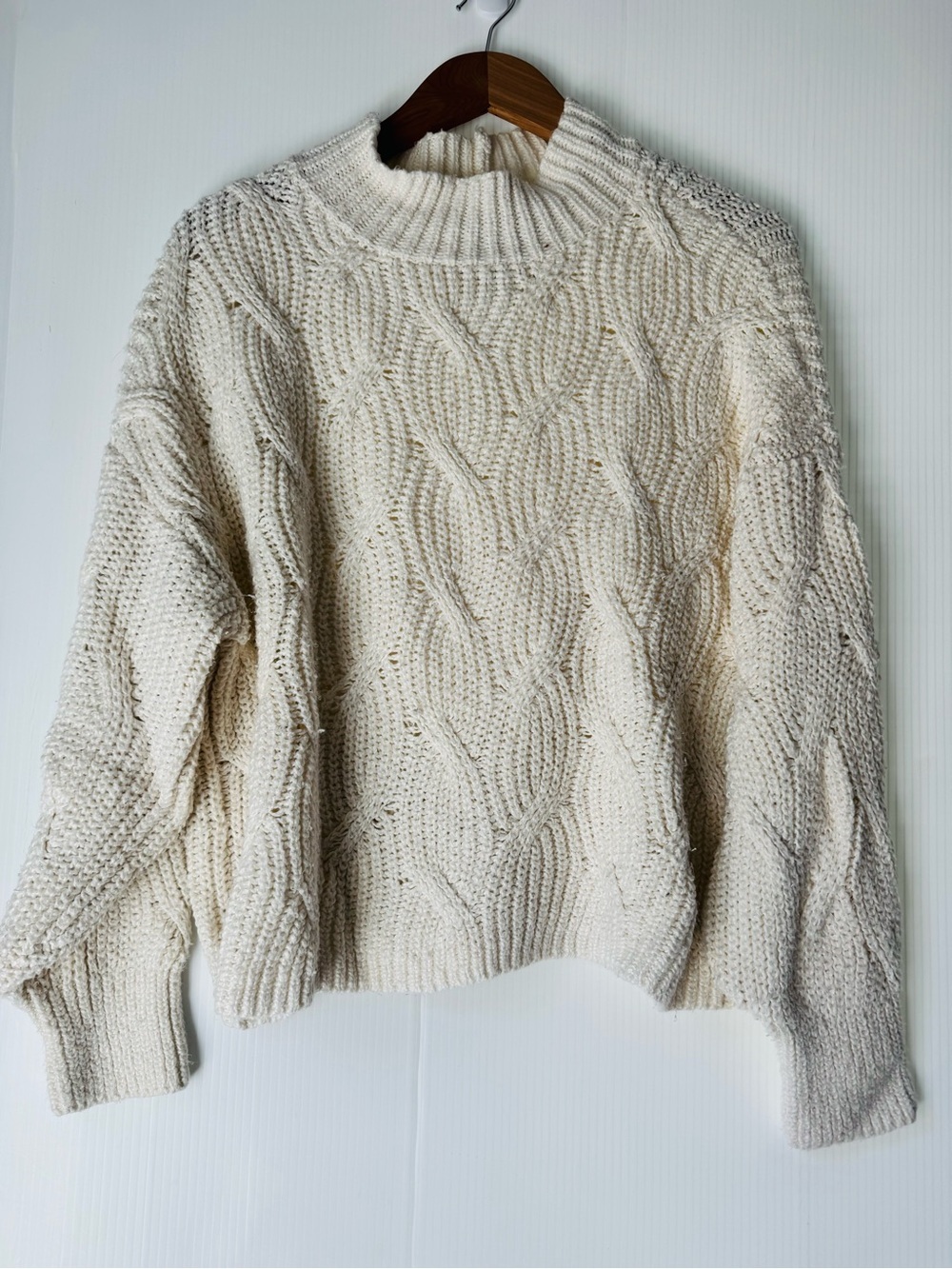 American Eagle Outfitters Cream Cable Mock Neck Sweater
